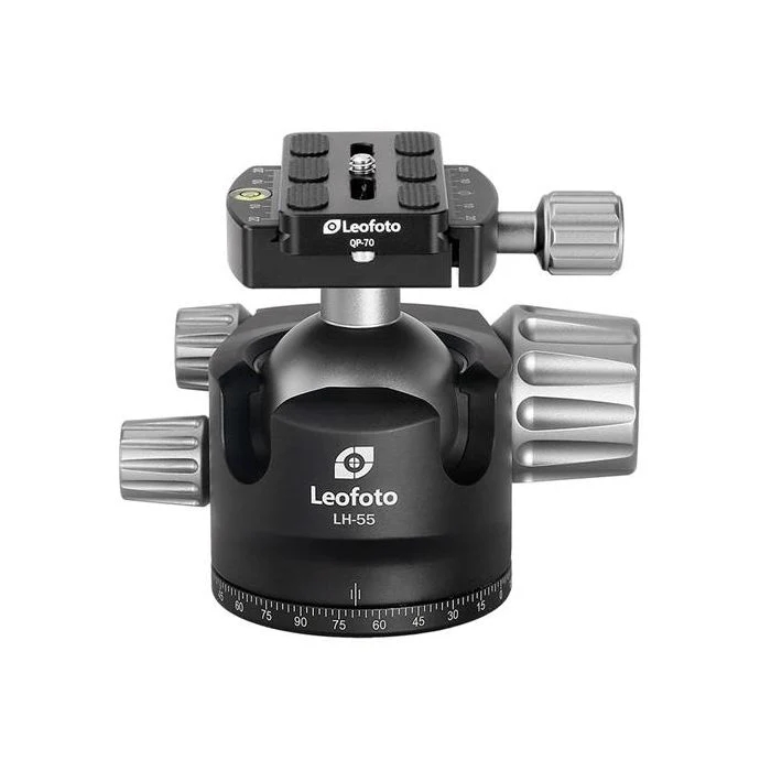 Leofoto LH Series LH-55 55mm Low Center of Gravity Ball Head and QP-70N QR Plate - Max Load 25kg