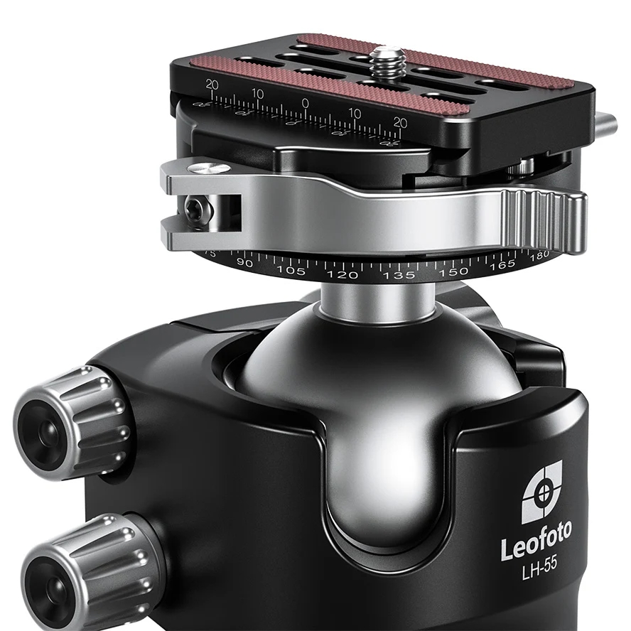 Leofoto LH Series LH-55PCL 36mm Low Profile Ball Head with PCL-70 Panning Clamp and QR Lock System - Max Load 25kg