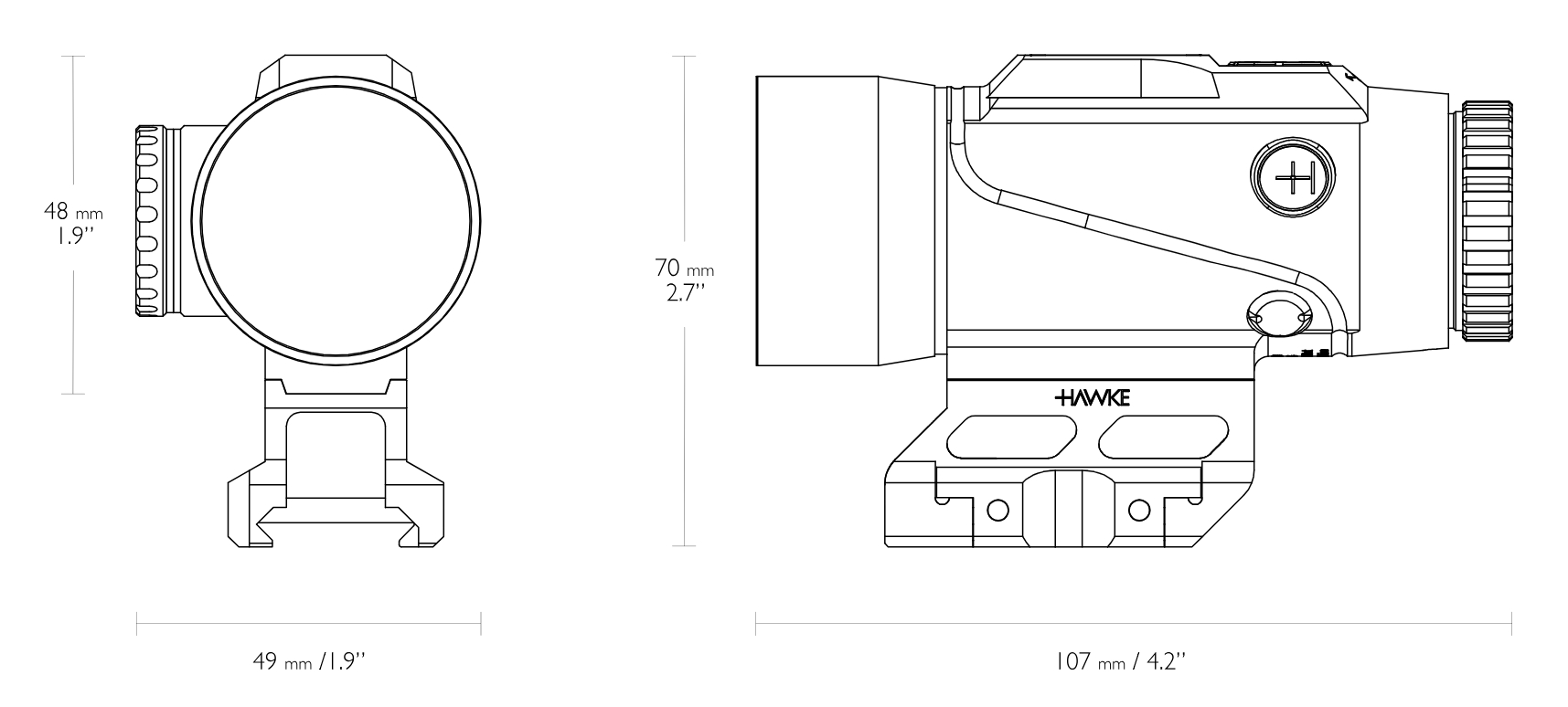 Hawke Optics 6x36 Prism Sight with 5.56 BDC Dot Reticle - Supplied with Low & High Weaver Mount