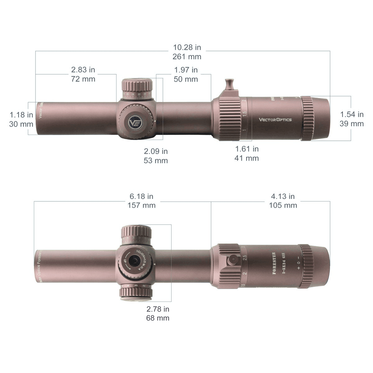 Vector Optics Forester 1-5x24 SFP Gen II Illuminated VFD-2 1/2 MOA  FDE Rifle Scope