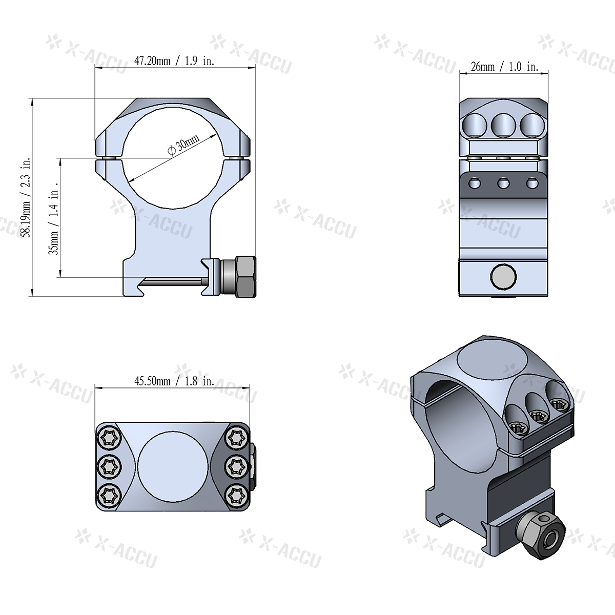 Vector Optics X-Accu 30mm Heavy Duty High Picatinny Rings