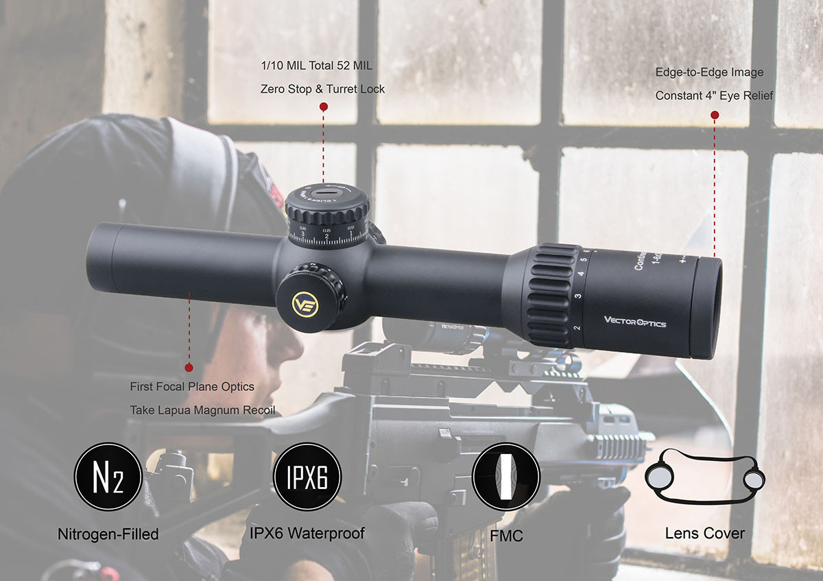 Vector Optics Continental 1-6x28 FFP Illuminated 34mm Tactical VCT-BNW 0.1 MRAD Rifle Scope