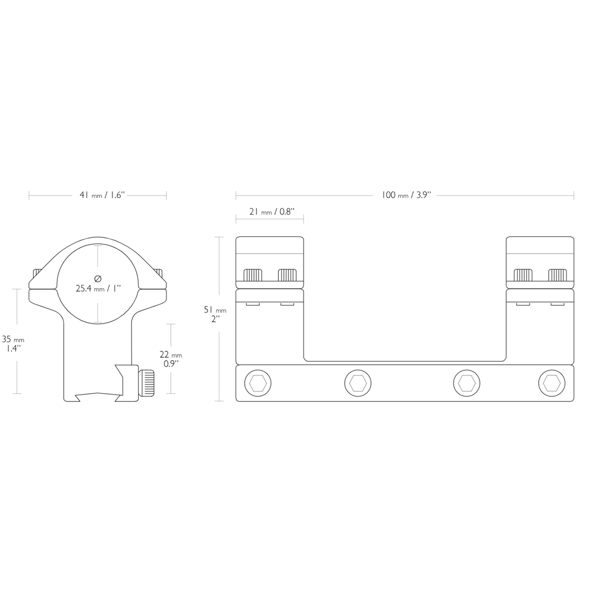 Hawke Match Mount 1'' 1 Piece 9-11mm Scope Rings - High