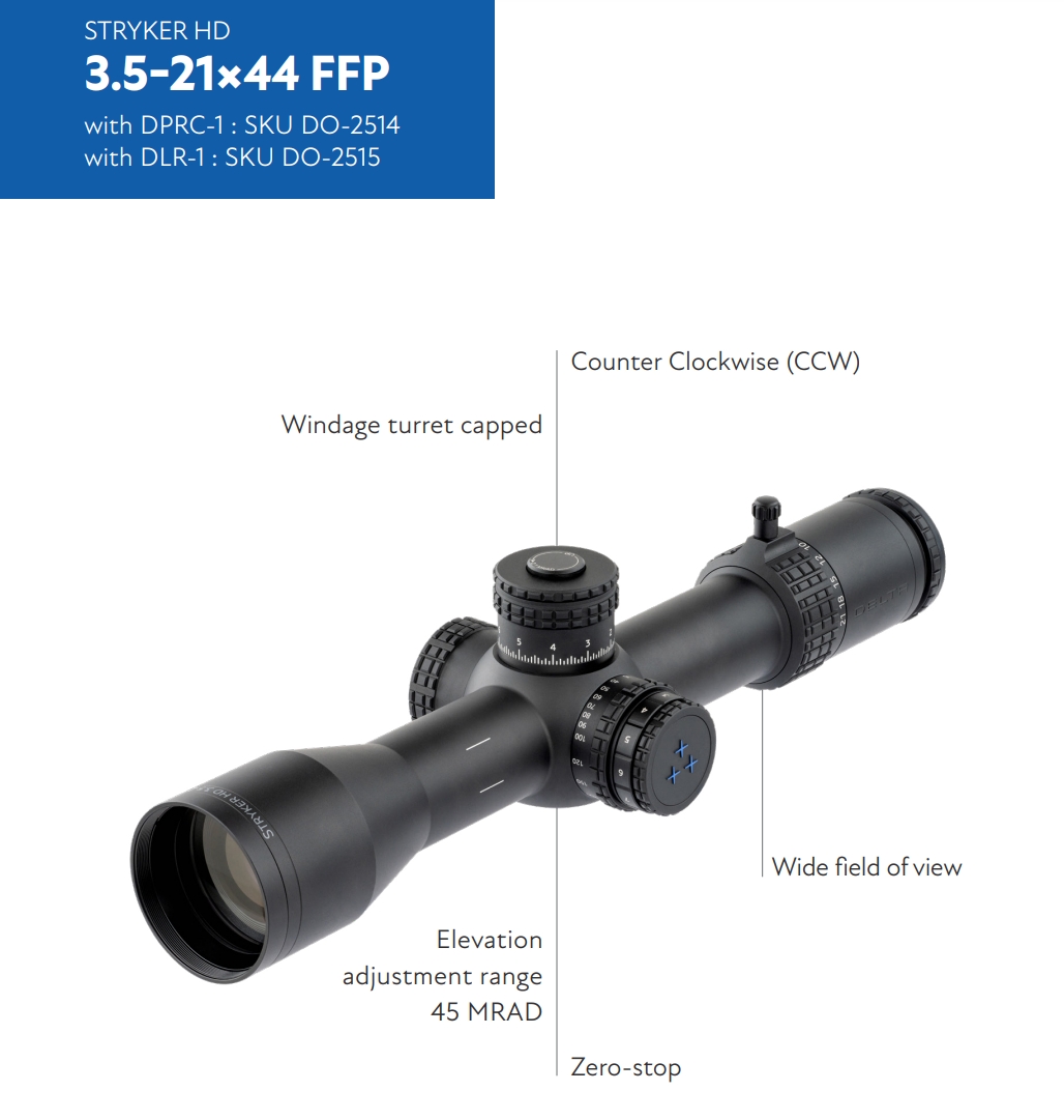 Delta Optical Stryker  HD 3.5-21x44 FFP 0.1 MRAD DPRC-1 Side Focus Rifle Scope