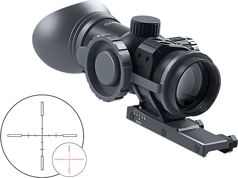 Immersive Optics 10x40 MILDOT w/MOA ADJ MOUNTS Prism Rifle Scope