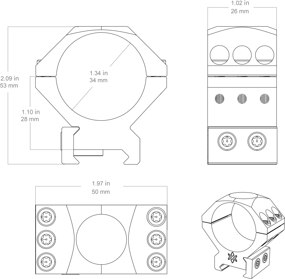 Vector Optics 34mm X-ACCU 1.1"  Low Picatinny Rings