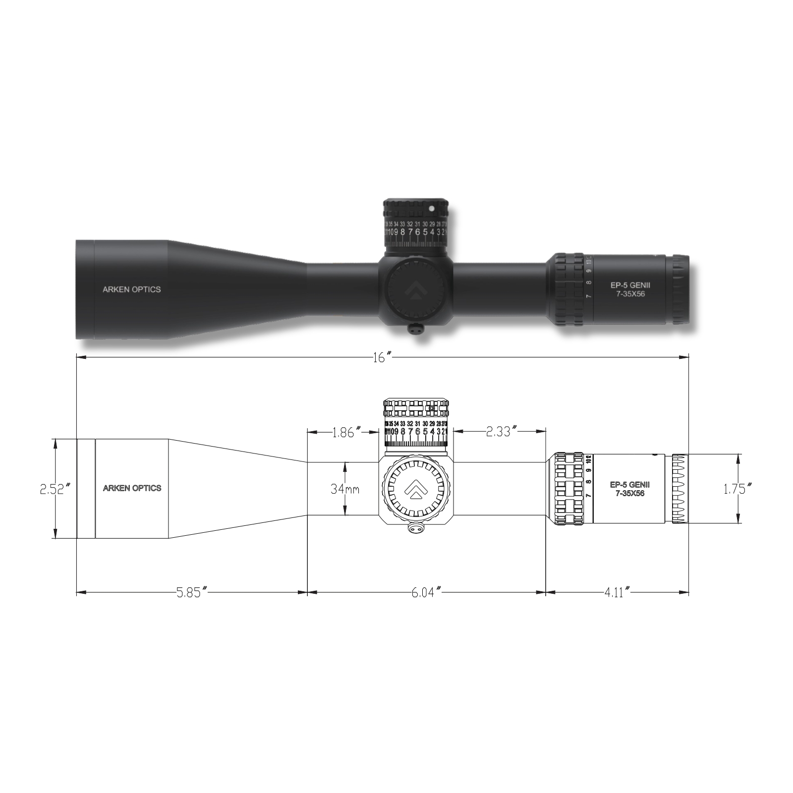 Arken Optics EP5 GEN2 7-35x56 FFP IR VPR MIL 0.1MRAD 34mm Rifle Scope