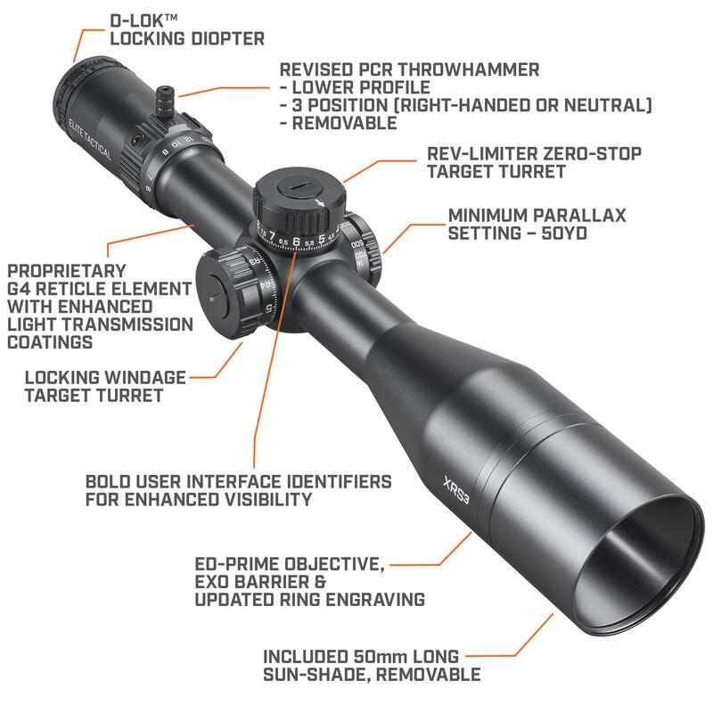 Bushnell Elite Tactical XRS3 6-36x56 ED-Prime FFP G4P Zero Stop LT 0.1 MRAD Rifle Scope