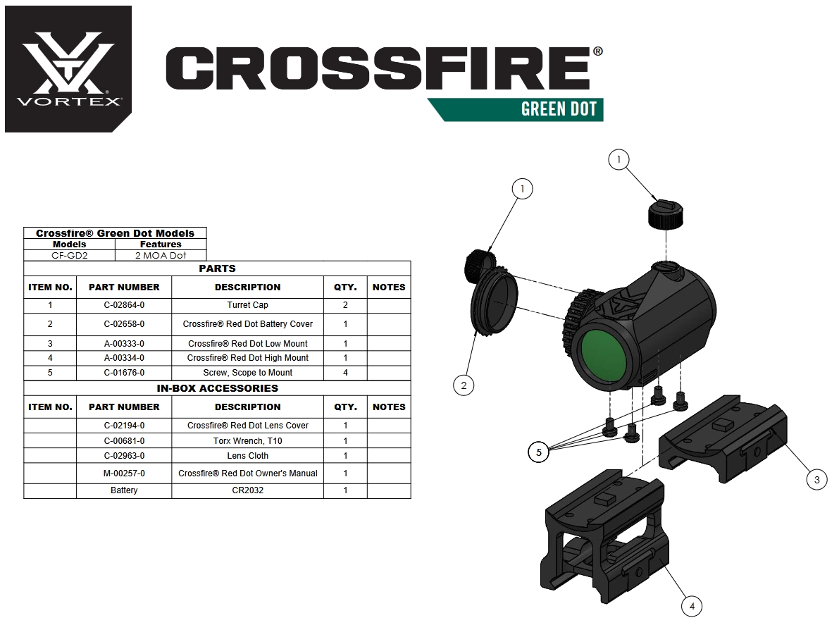 Vortex Optics Crossfire 2MOA Green Dot Sight
