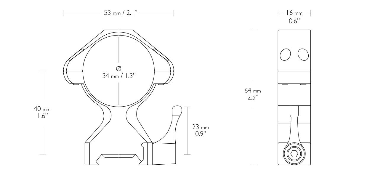 Hawke Precision Steel 34mm 2 Piece Weaver/Picatinny Scope Rings - High