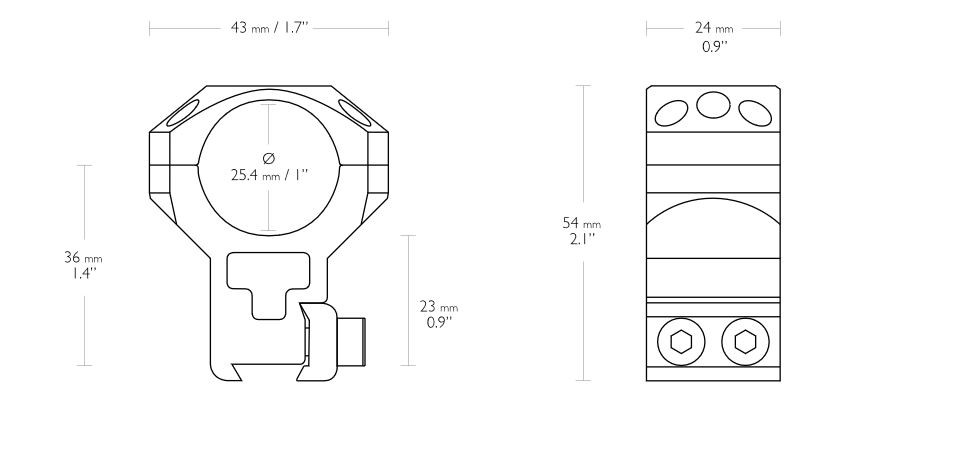 Hawke Tactical 1" 9-11mm Dovetail Rifle Scope Mount Rings - EXTRA HIGH