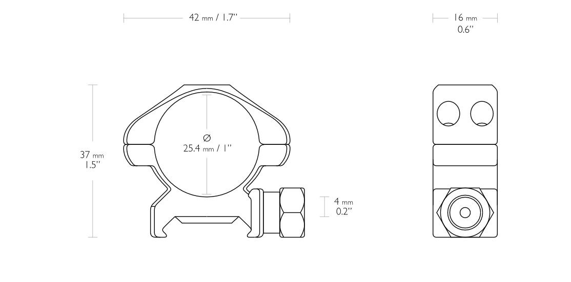 Hawke Precision Steel 1'' 2 Piece Weaver/Picatinny Scope Mount Rings - Low