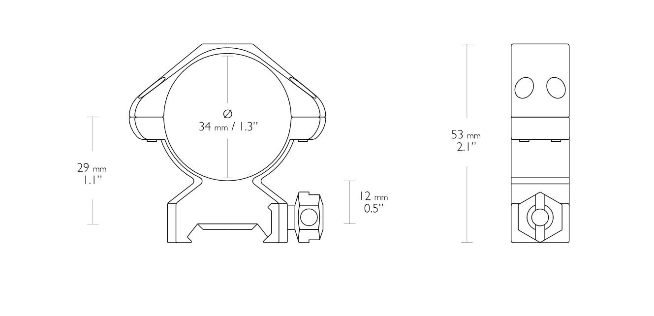Hawke 34mm Steel Precision Weaver/Picatinny Rifle Scope Mount Rings - Low