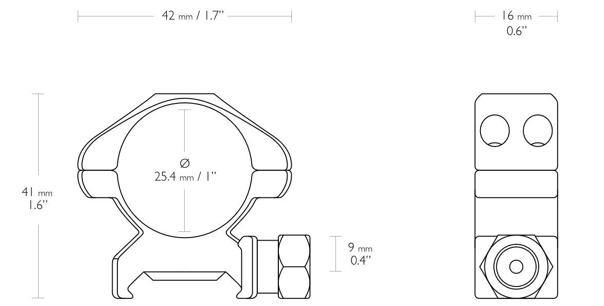 Hawke Precision Steel 1'' 2 Piece Weaver/Picatinny Scope Mount Rings - Medium