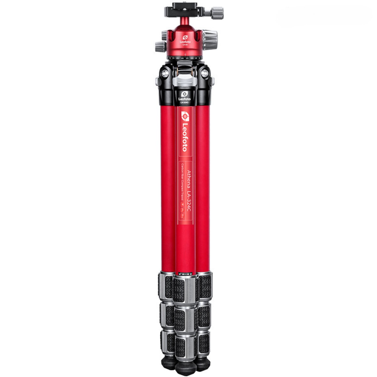Leofoto Athena LA-324C 10 Layer Carbon Water, Sand Proof, Corrosion Resistant Titanium Feet RED Tripod with LH-40 RED Ball Head