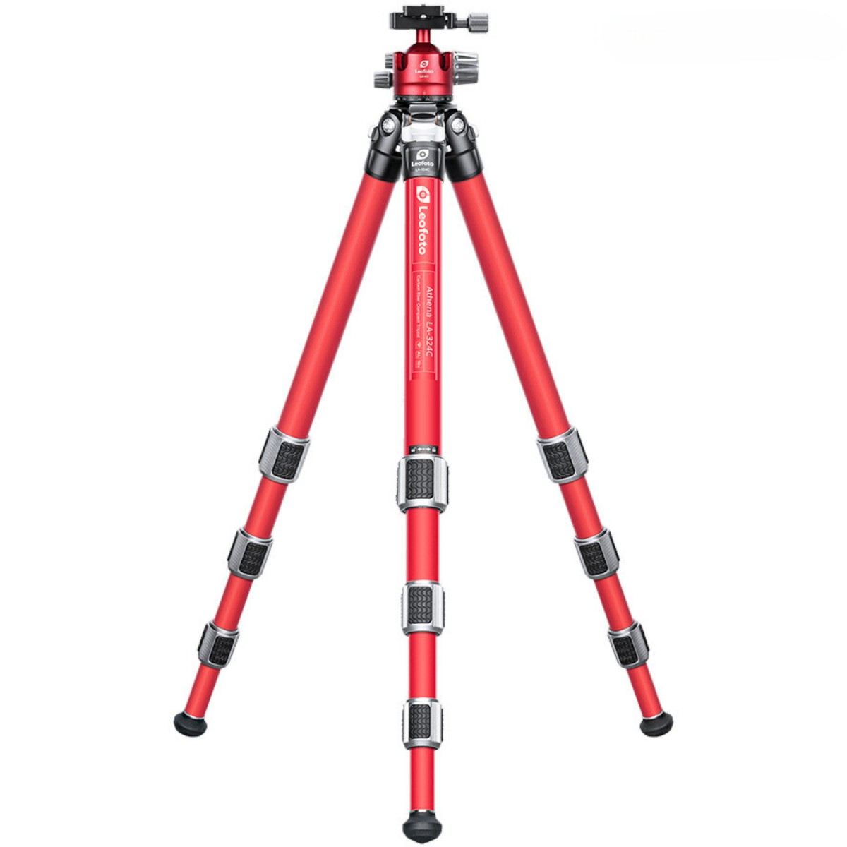 Leofoto Athena LA-324C 10 Layer Carbon Water, Sand Proof, Corrosion Resistant Titanium Feet RED Tripod with LH-40 RED Ball Head