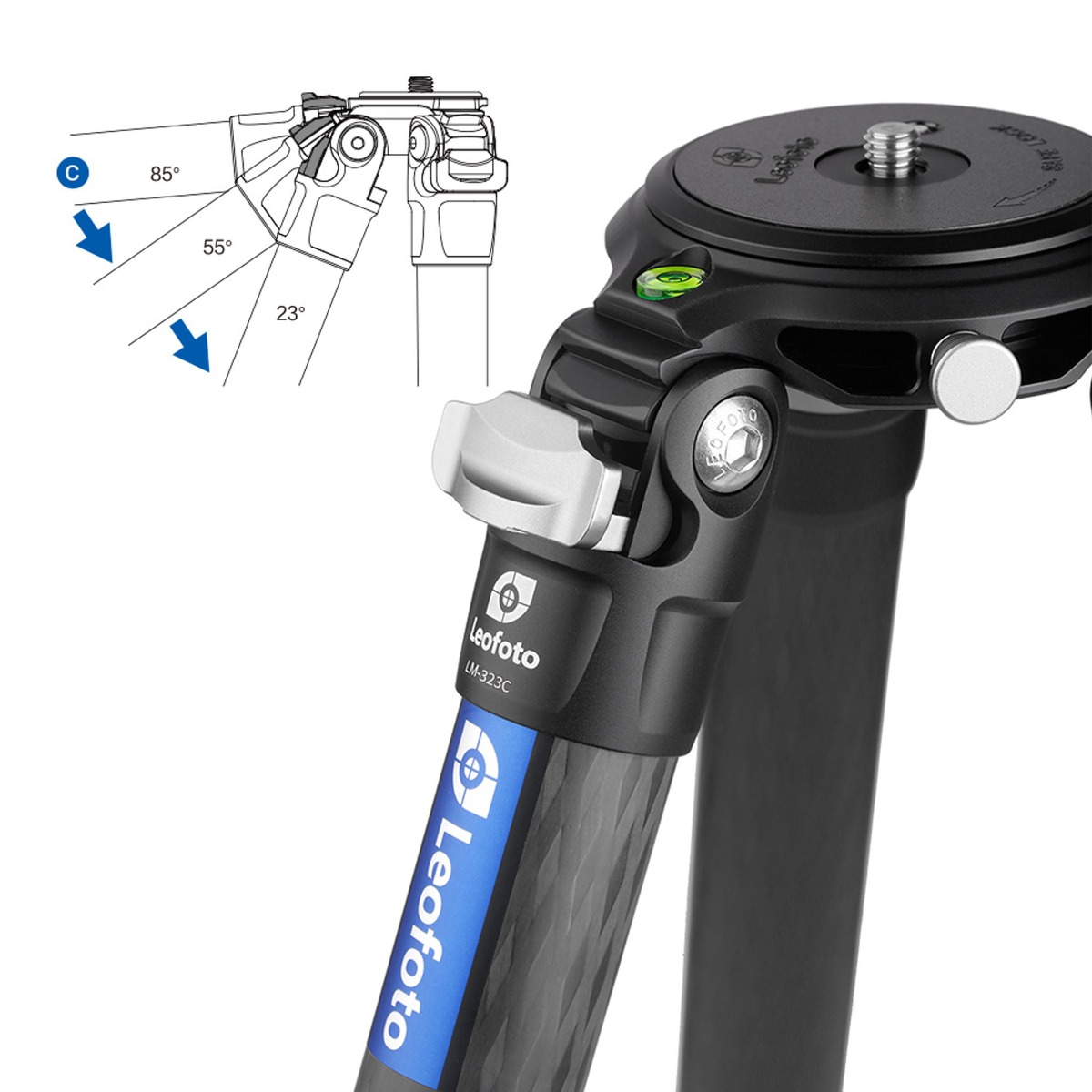 Leofoto LM Summit LM-323C 10 Layer Carbon Hollow-out Spider 75mm Bowl Tall Tripod with Safety Lock System - Max Load 25kg, Min 100mm to Max 1400mm