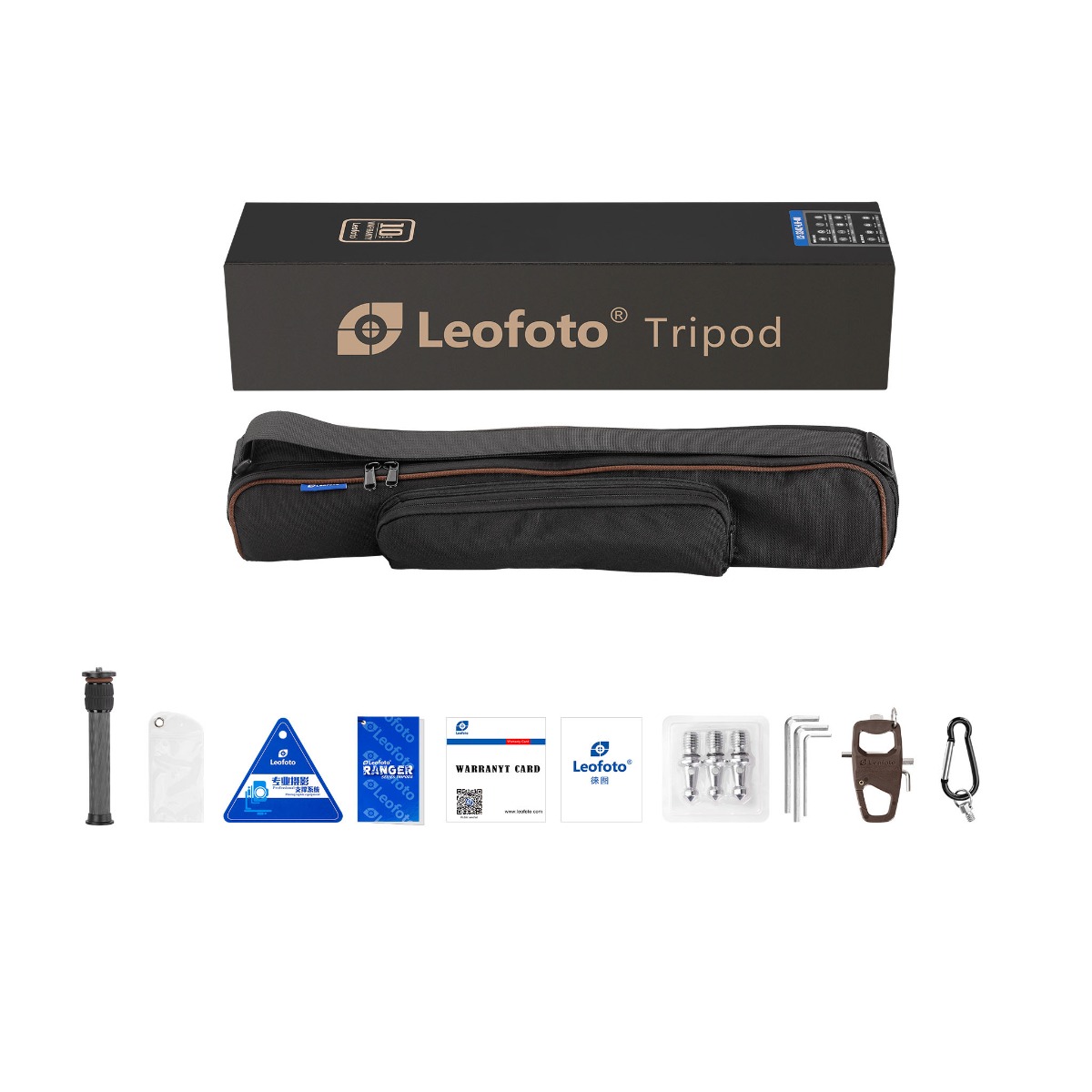 Leofoto Ranger LS-324C 10x Layer Carbon Tripod with LH-40 Ballhead & Separate Centre Column - Max Load 15kg, Min 165mm to Max 1395mm + Col