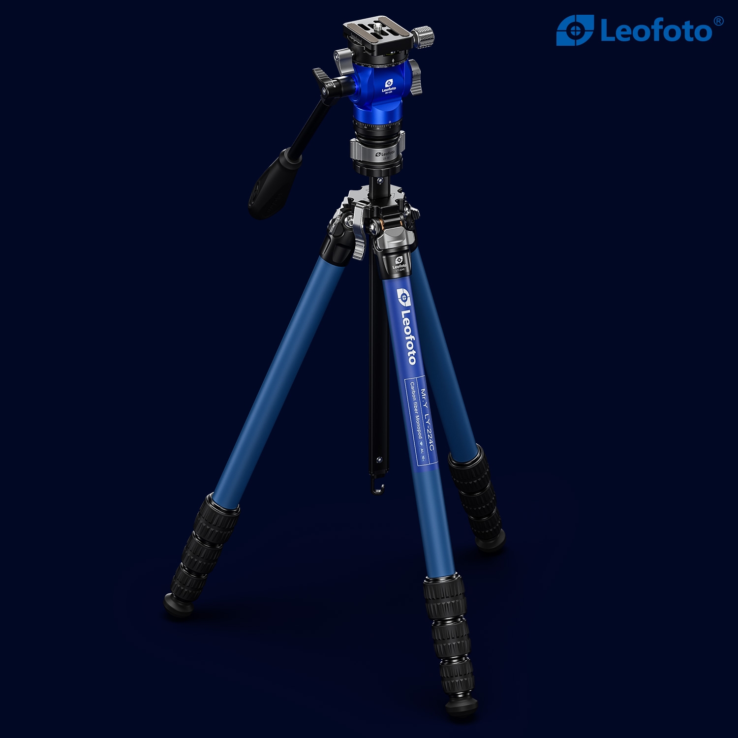 Leofoto LY Video Head LY-224C&BV-0R&LB-38 (Blue) 10 Layer Carbon Fiber Tripod – 3kg