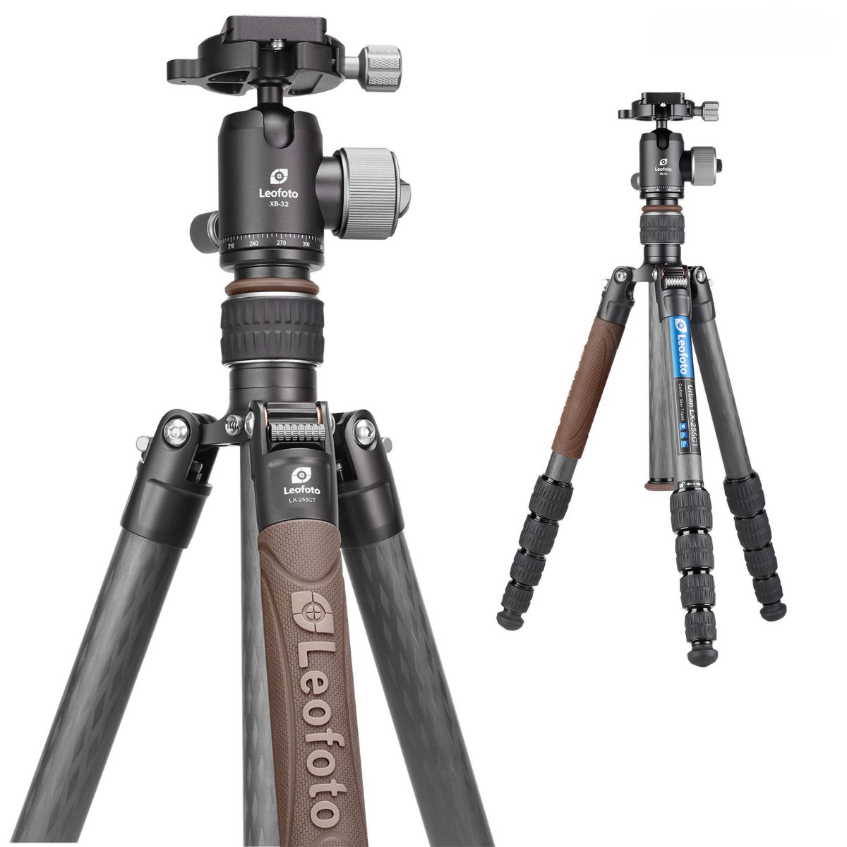 Leofoto Urban LX-255CT 10 Layer Carbon Hollow-out Spider 180 Degree Folding Silicone Handle Tripod with XB-32 Ball Head