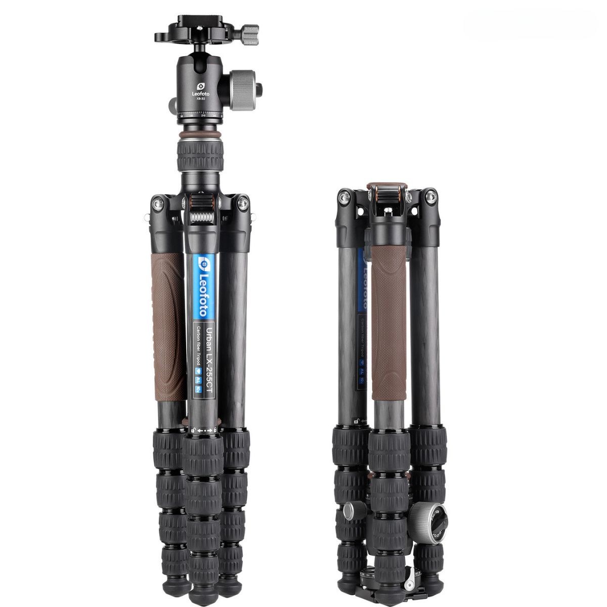 Leofoto Urban LX-255CT 10 Layer Carbon Hollow-out Spider 180 Degree Folding Silicone Handle Tripod with XB-32 Ball Head