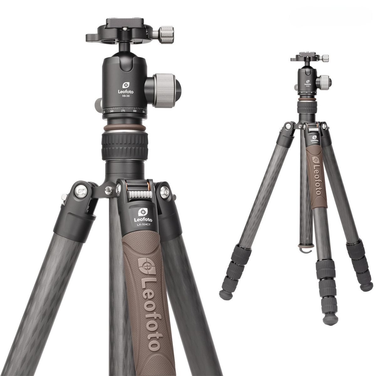 Leofoto Urban LX-324CT 10 Layer Carbon Hollow-out Spider 180 Degree Folding Silicone Handle Tripod with XB-38 Ball Head