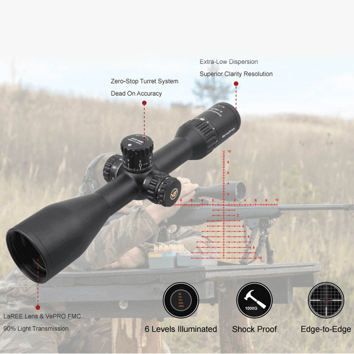 Vector Optics Continental x6 3-18x50 ARI Tactical Lock 1/10MIL 30mm Riflescope