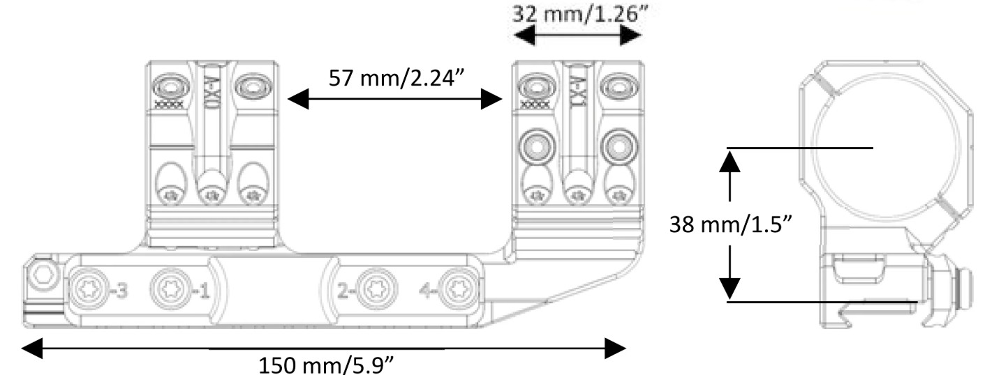 Spuhr ISMS SP-4616 Ø34mm Tube 6 MIL (34 mm High) Cantilever Picatinny Scope Mount
