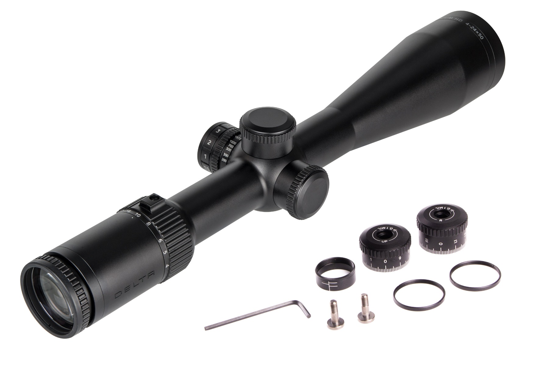 Delta Titanium HD 4-24x50 SFP Illuminated Half Mil Interchangeable Turret Rifle Scope