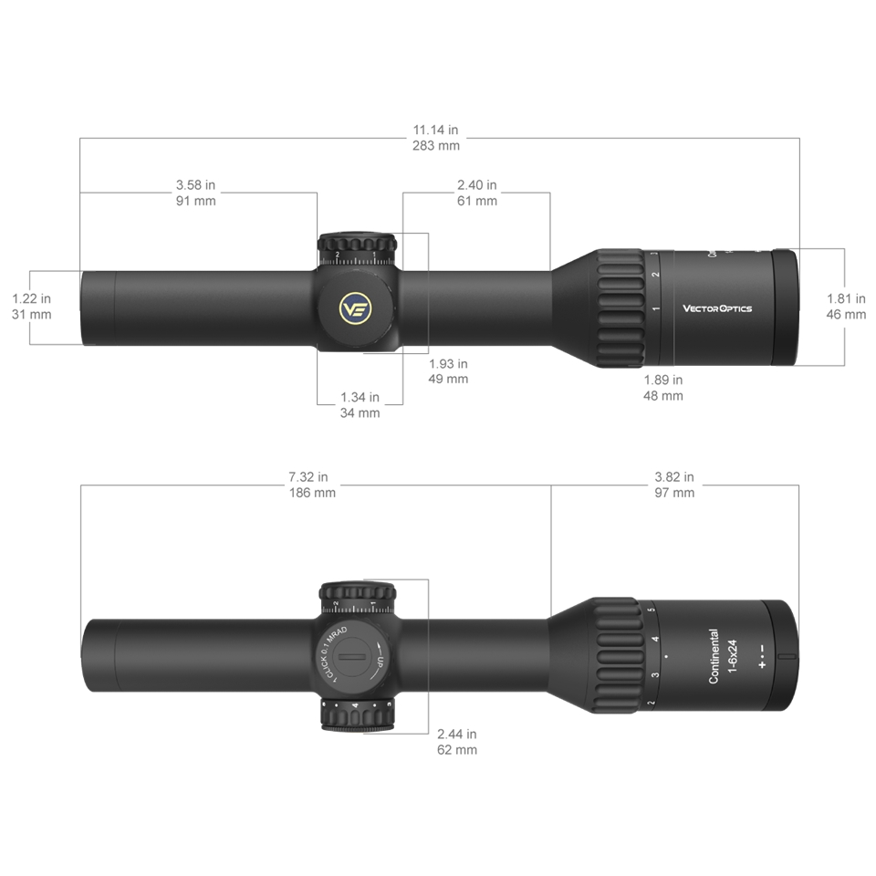 Vector Optics Continental 1-6x24i Fiber SFP IR VET-FDR 1/10MIL 30mm LVPO Tactical Rifle Scope