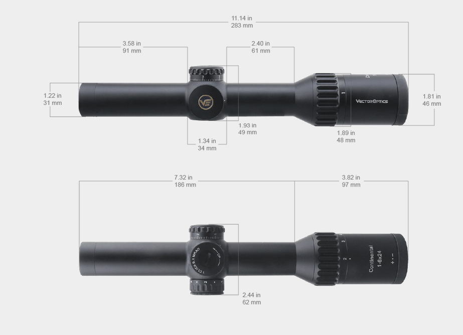 Vector Continental X6 1-6x24 LPVO Tactical Rifle Scope, Illuminated BDC