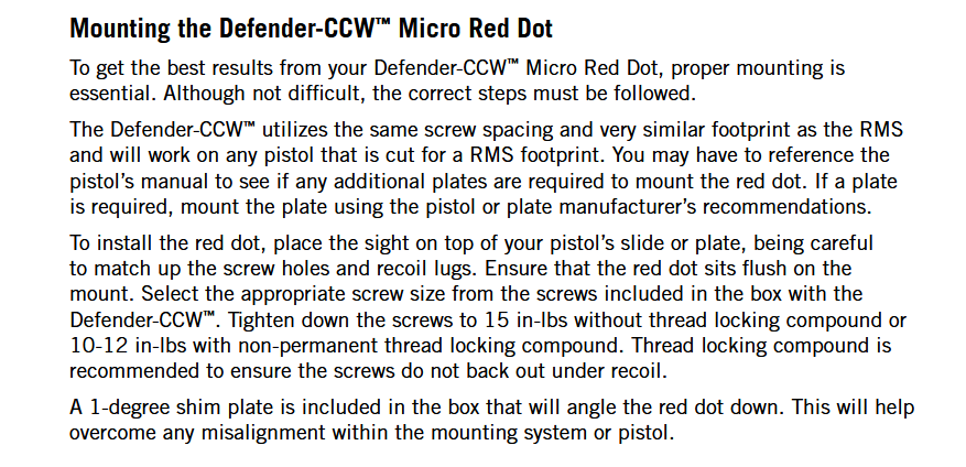 Vortex Optics Defender CCW 6 MOA Red Dot Sight Picatinny & Shield RMSc