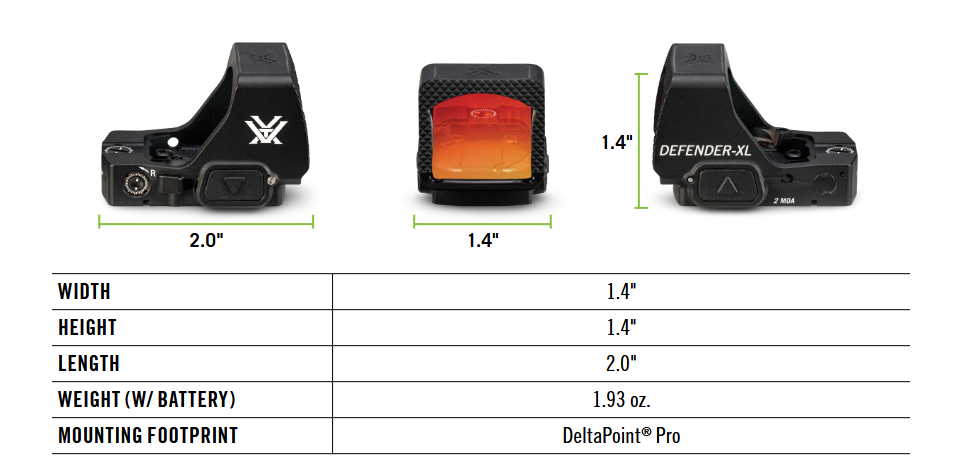 Vortex Optics Defender-XL 5 MOA Red Dot Sight with Picatinny Mount and Glock MOS Adapter Plate