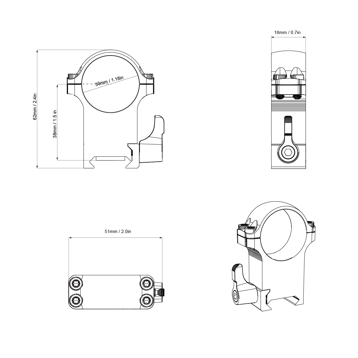 Vector Optics 30mm Steel QD Weaver Picatinny Rings High Profile