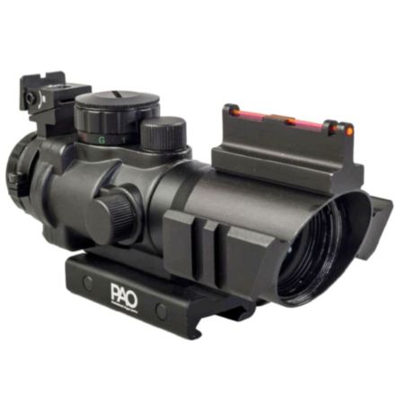 PAO ® 4 x 32 Tri-Lume™ Prismatic Mil-Dot Ultra-Compact ACOG Rifle Scope with Integrated 20mm Weaver / Picatinny Mount